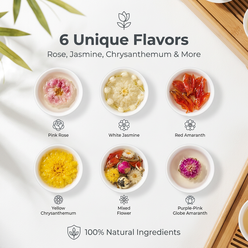 Six-Flower Tea Sampler Gift Box (18 Pieces)