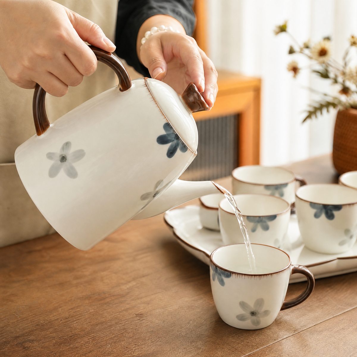 Hand-Painted Ink-Wash Ceramic Water Set