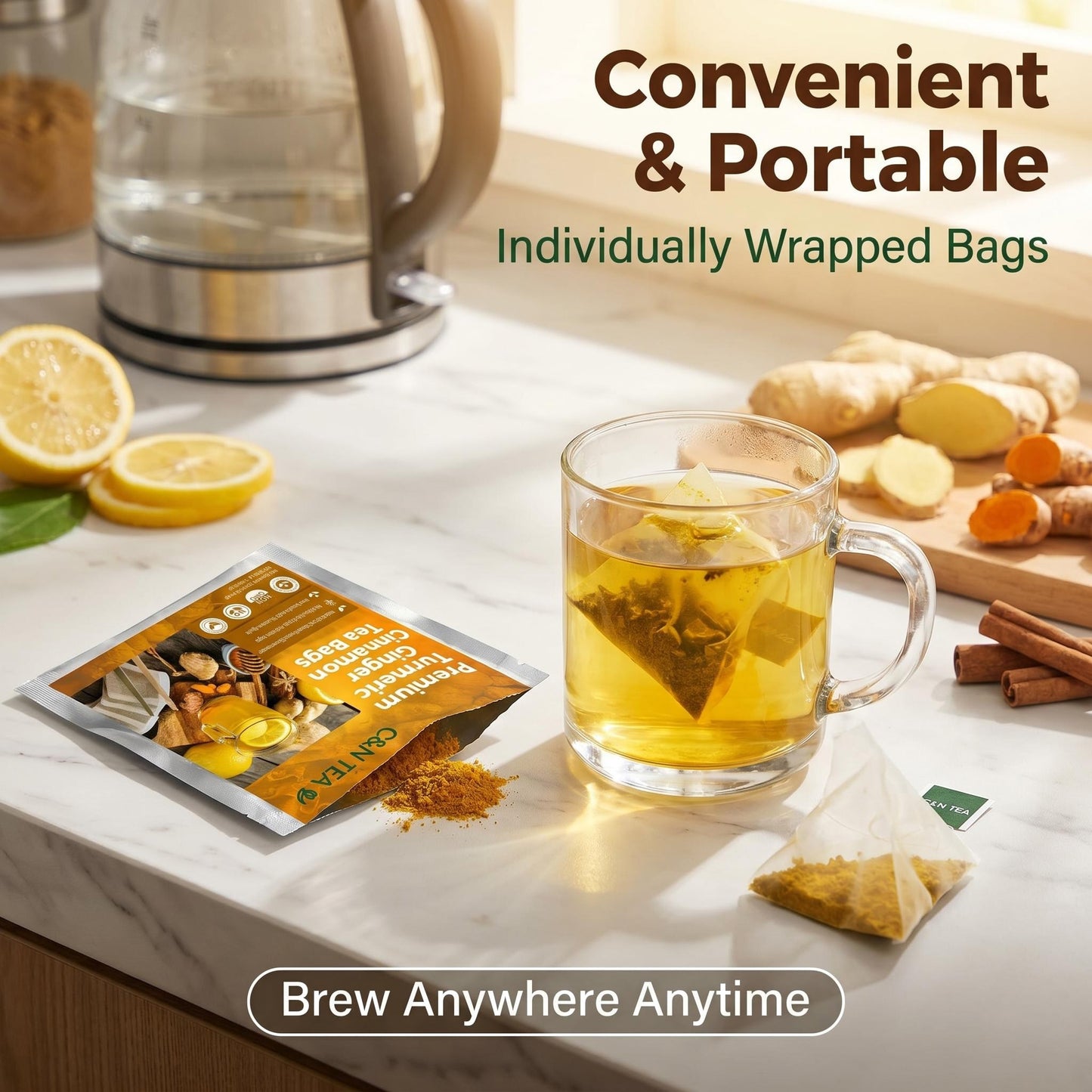 Turmeric Ginger Cinnamon Tea — Caffeine-Free Herbal Tea, 30 Tea Bags
