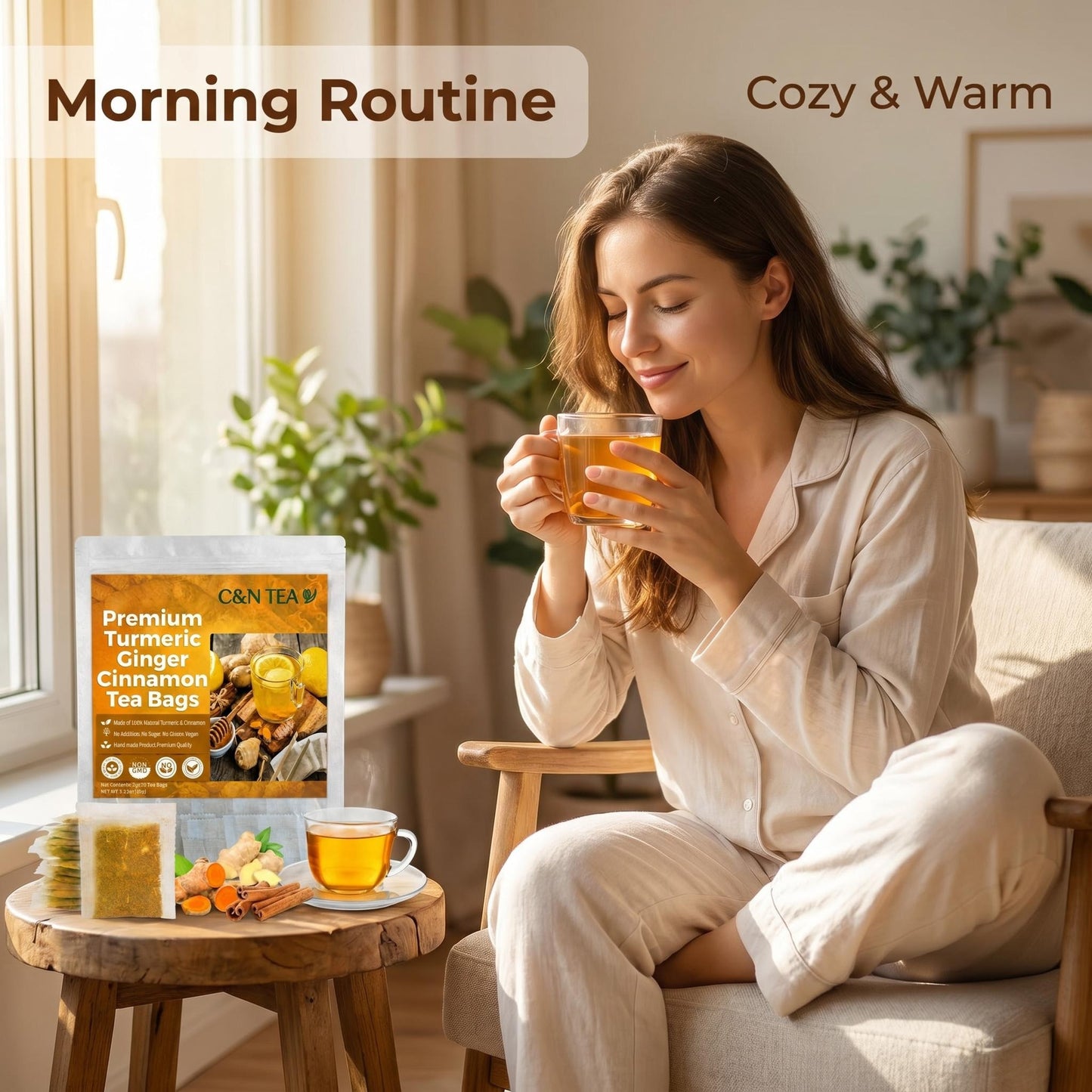 Turmeric Ginger Cinnamon Tea — Caffeine-Free Herbal Tea, 30 Tea Bags