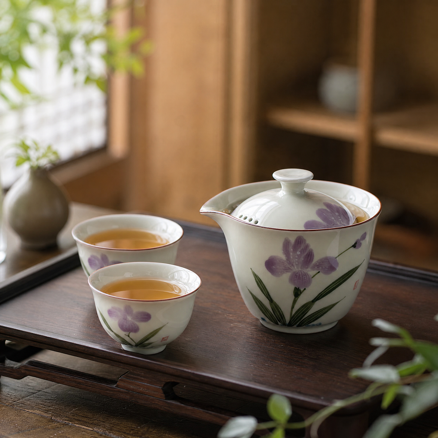 Hand-Painted Iris Ceramic Teapot