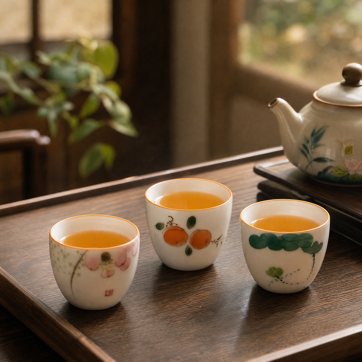 Hand-Painted White Porcelain Tea Cup