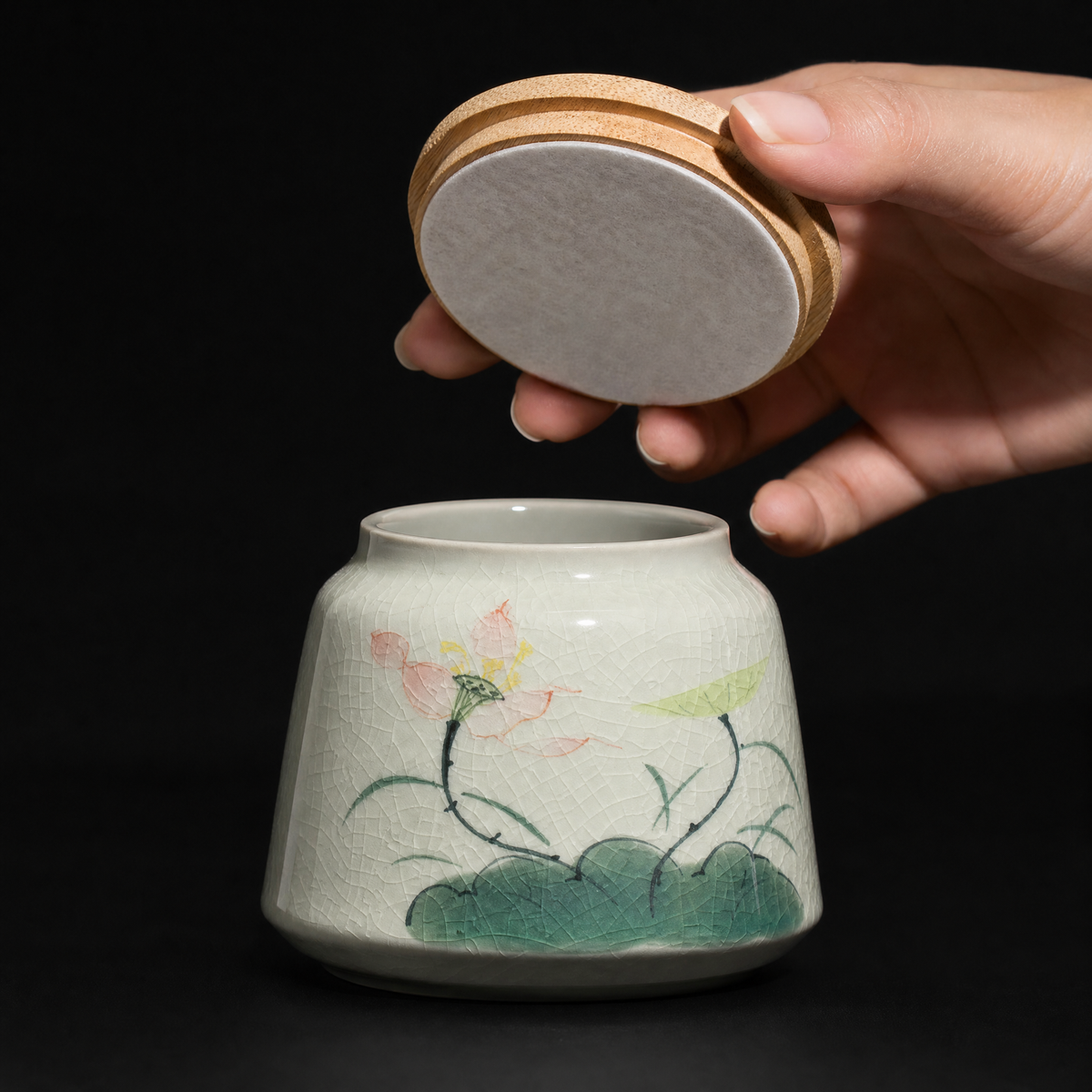 Ice-Crackle Hand-Painted Tea Jar, Small