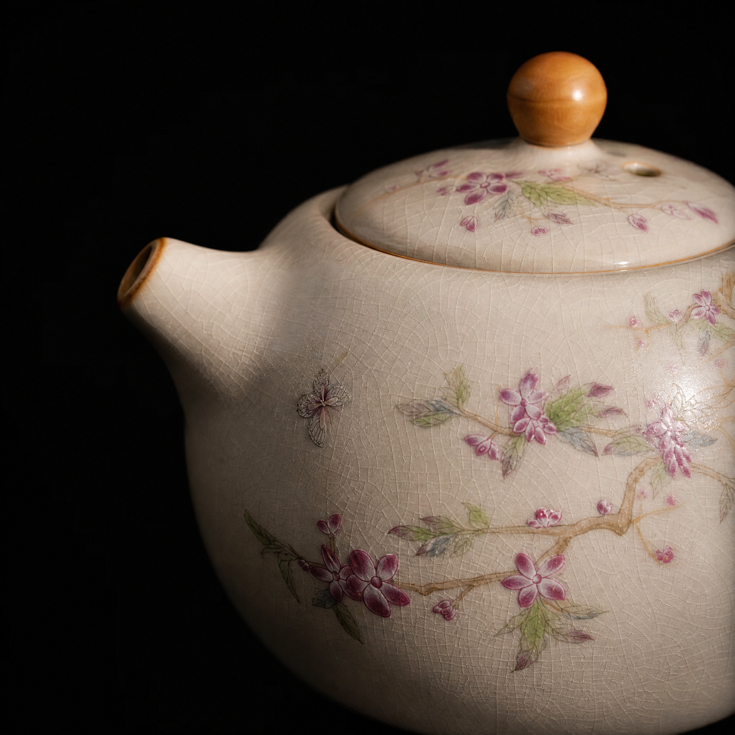 Ru-Style Xi Shi Teapot — Peach Blossom & Flower Cat