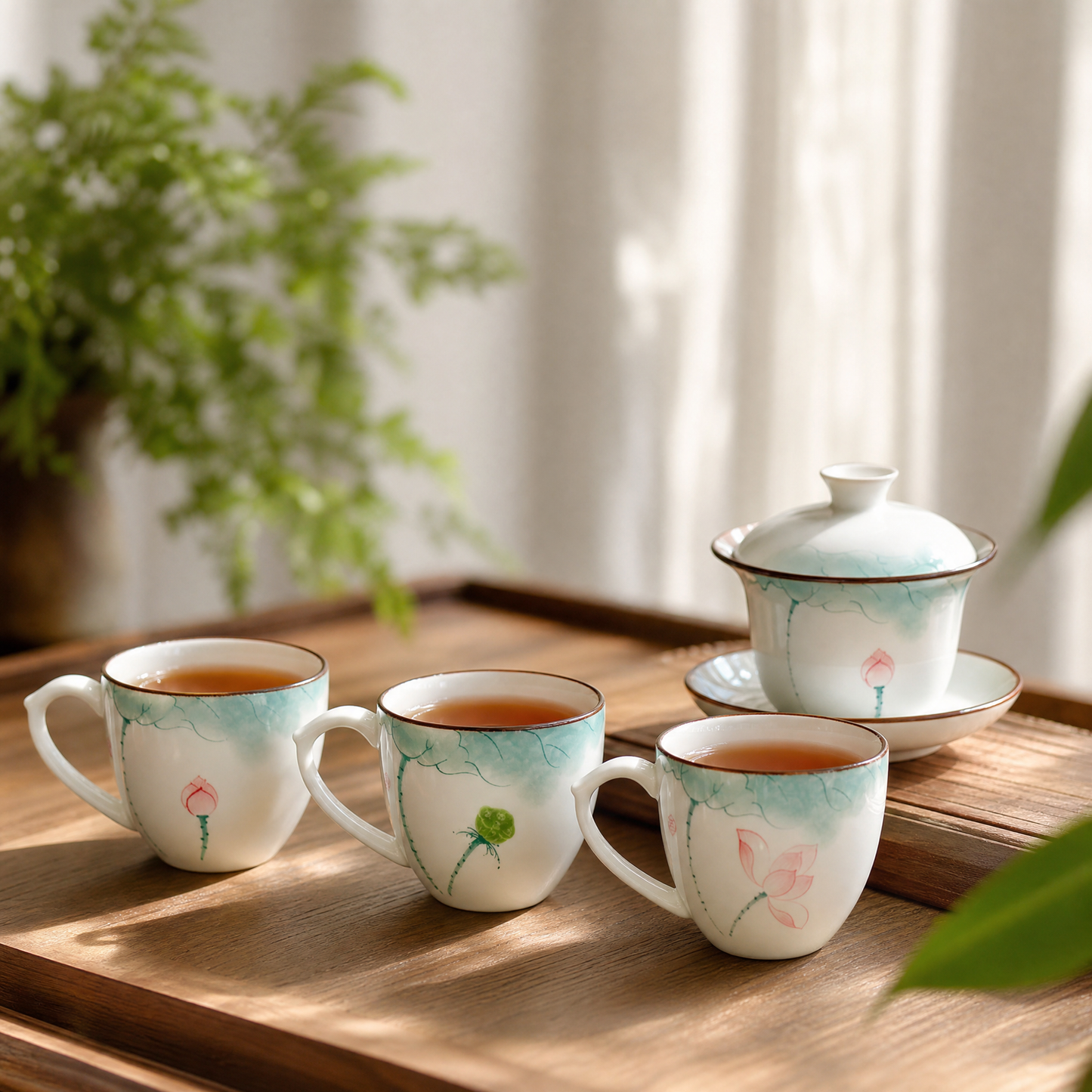Hand-Painted Lotus Porcelain Cup