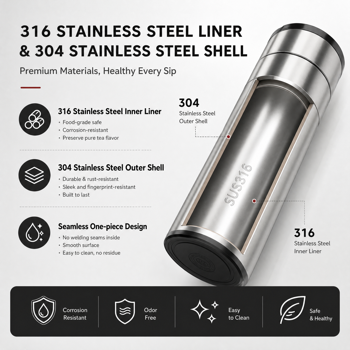 316 Stainless Steel Tea Thermos, 500ml
