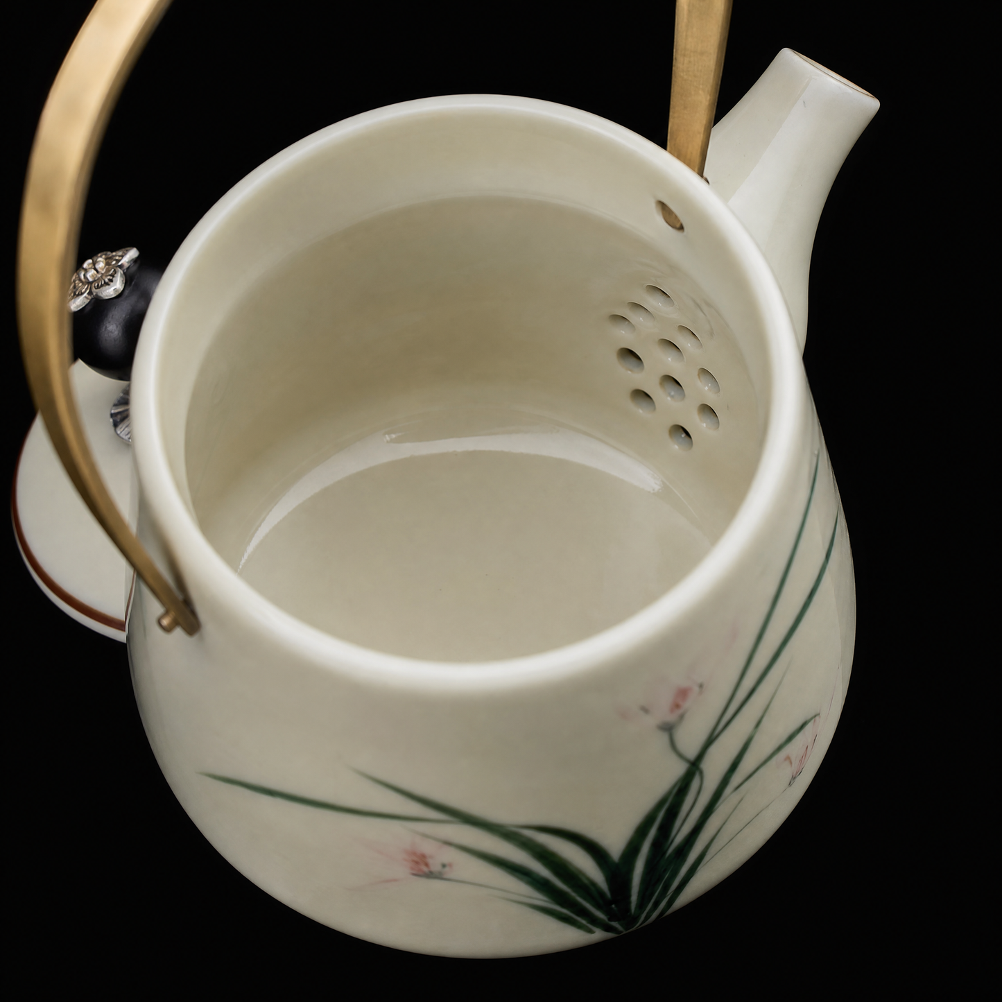 Hand-Painted Ceramic Teapot — Ink Blue & Bamboo