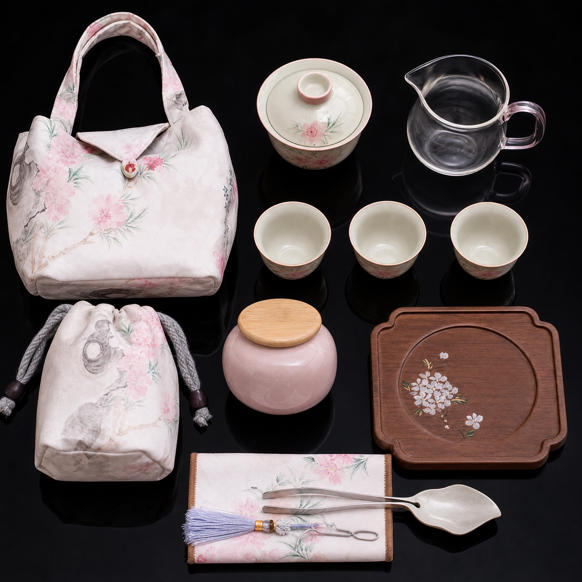 Hand-Painted Peach Blossom Gongfu Sets