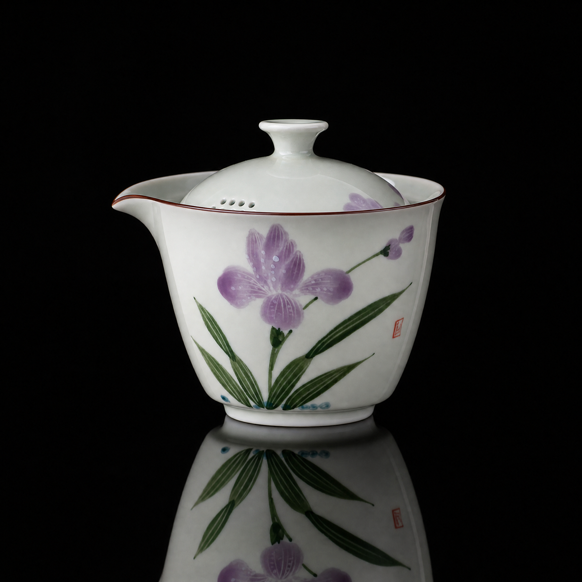 Hand-Painted Iris Ceramic Teapot