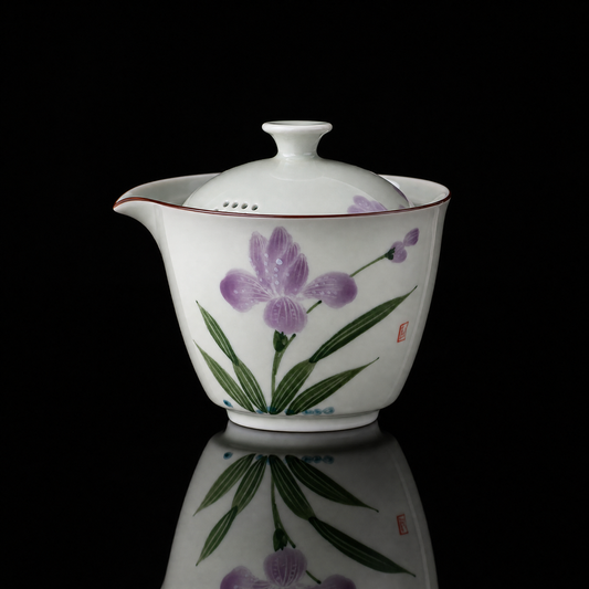 Hand-Painted Iris Ceramic Teapot