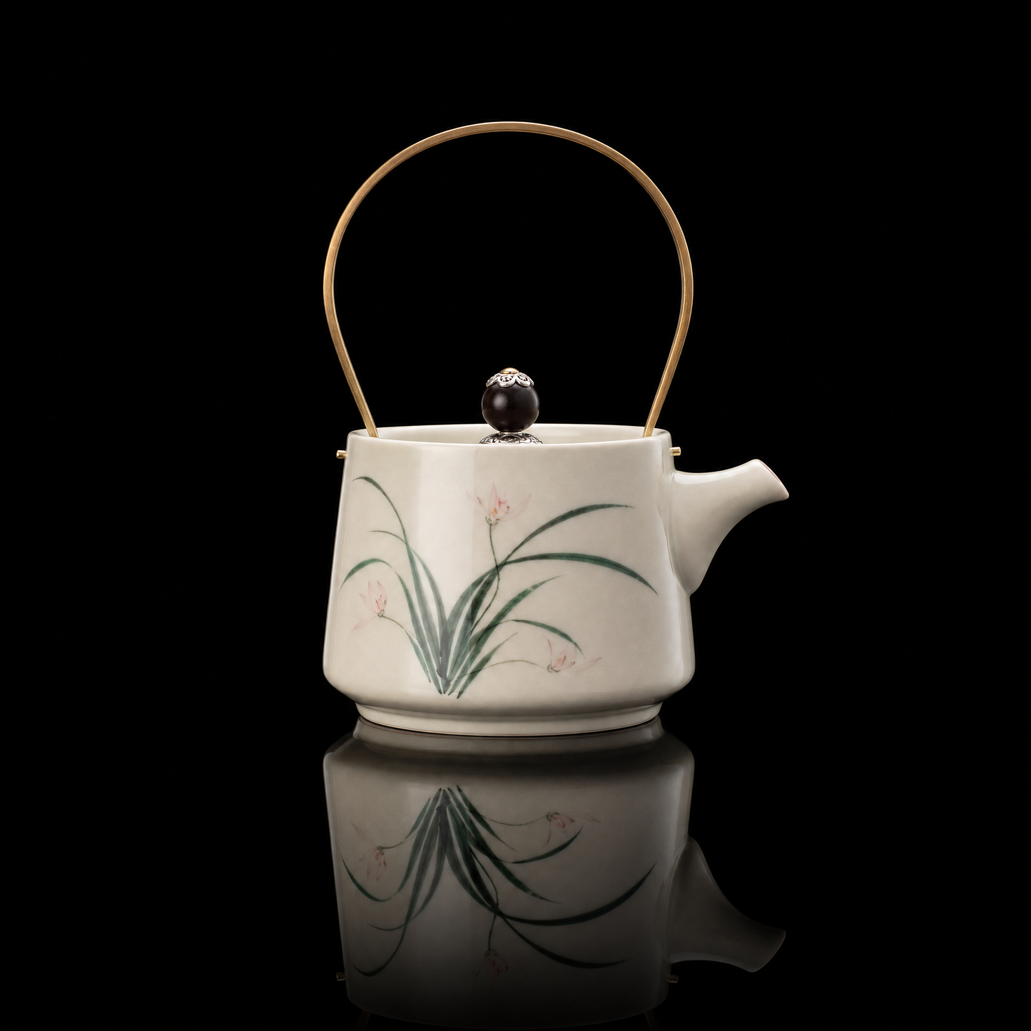 Hand-Painted Ceramic Teapot — Ink Blue & Bamboo