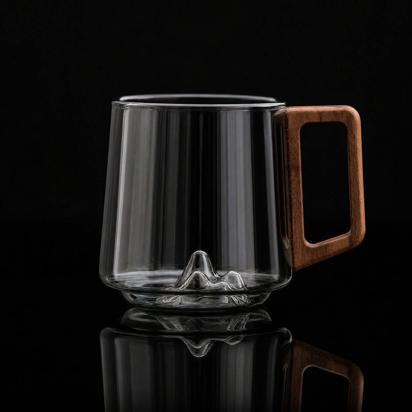 Guanshan Glass Mug with Wooden Side Handle, 400ml