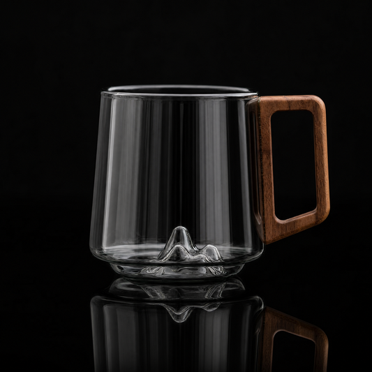 Guanshan Glass Mug with Wooden Side Handle, 400ml