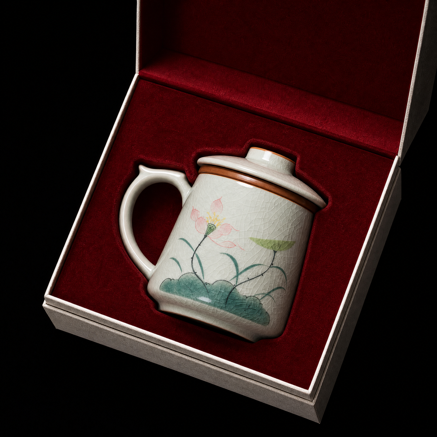 Hand-Painted Lotus Mug Gift Set, 350ml