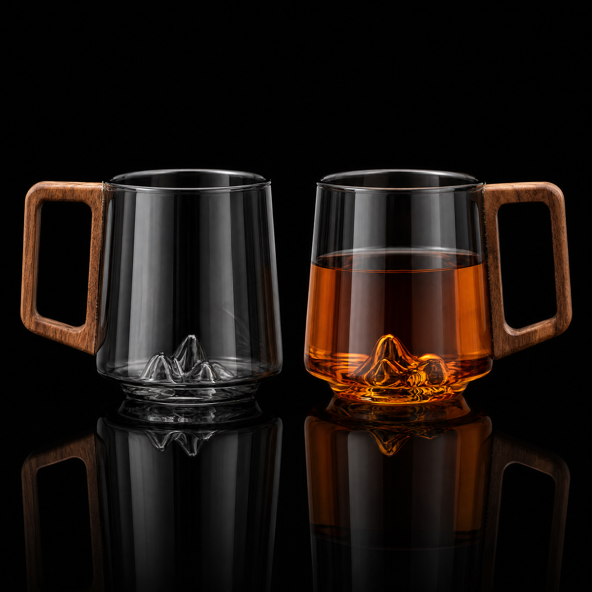Guanshan Glass Mug with Wooden Side Handle, 400ml