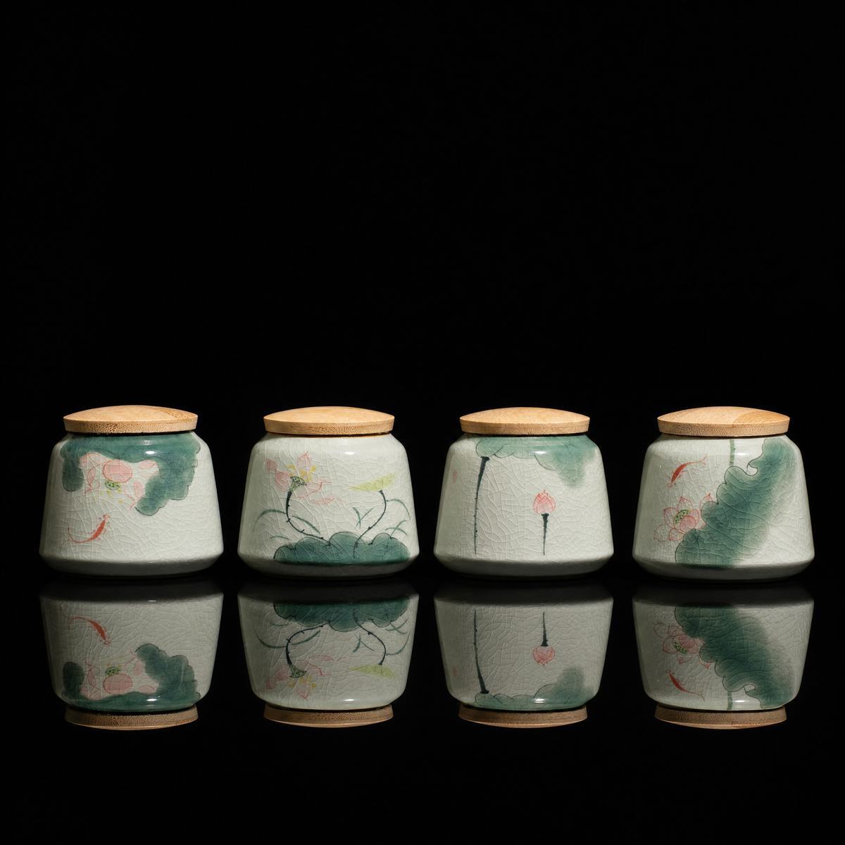 Ice-Crackle Hand-Painted Tea Jar, Small