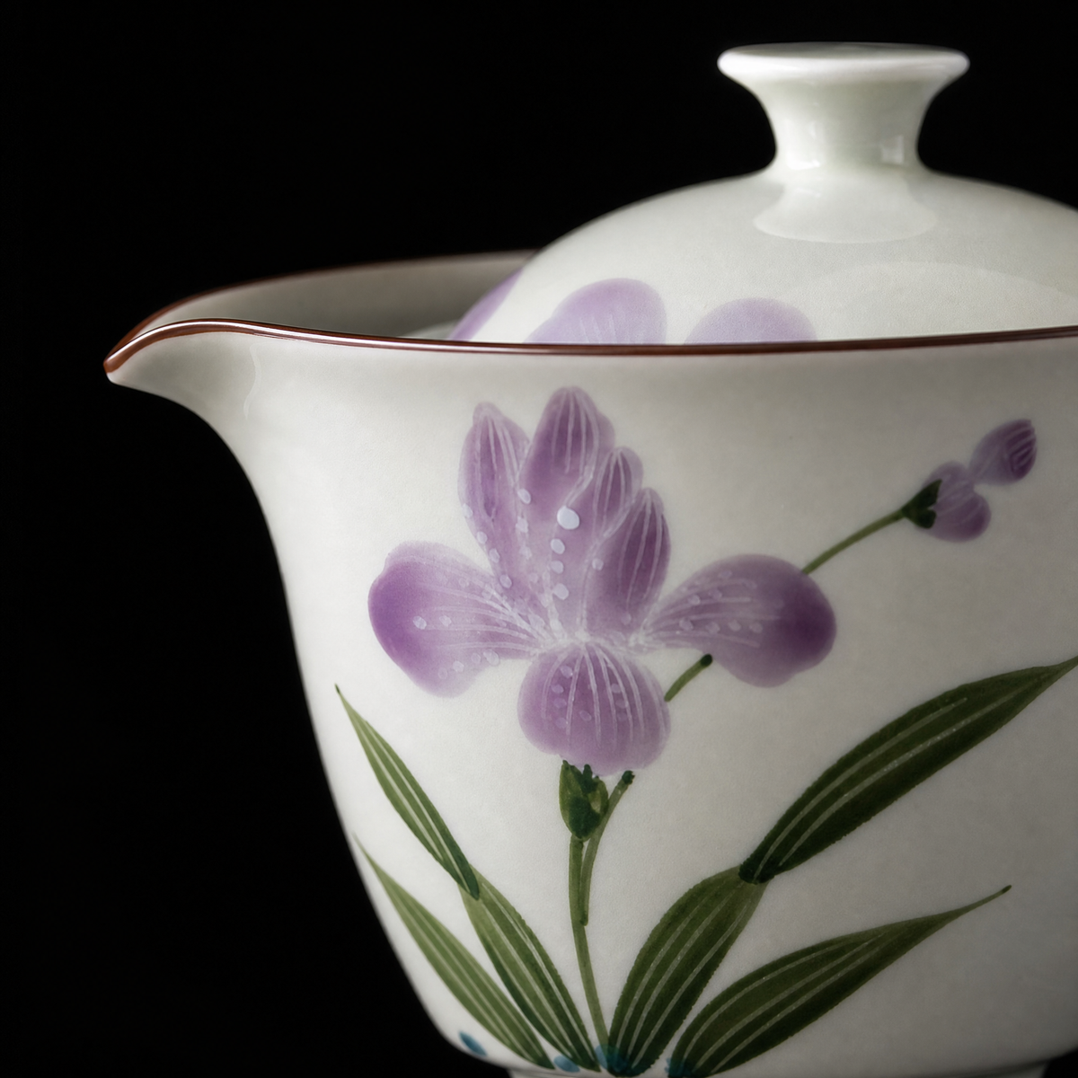 Hand-Painted Iris Ceramic Teapot