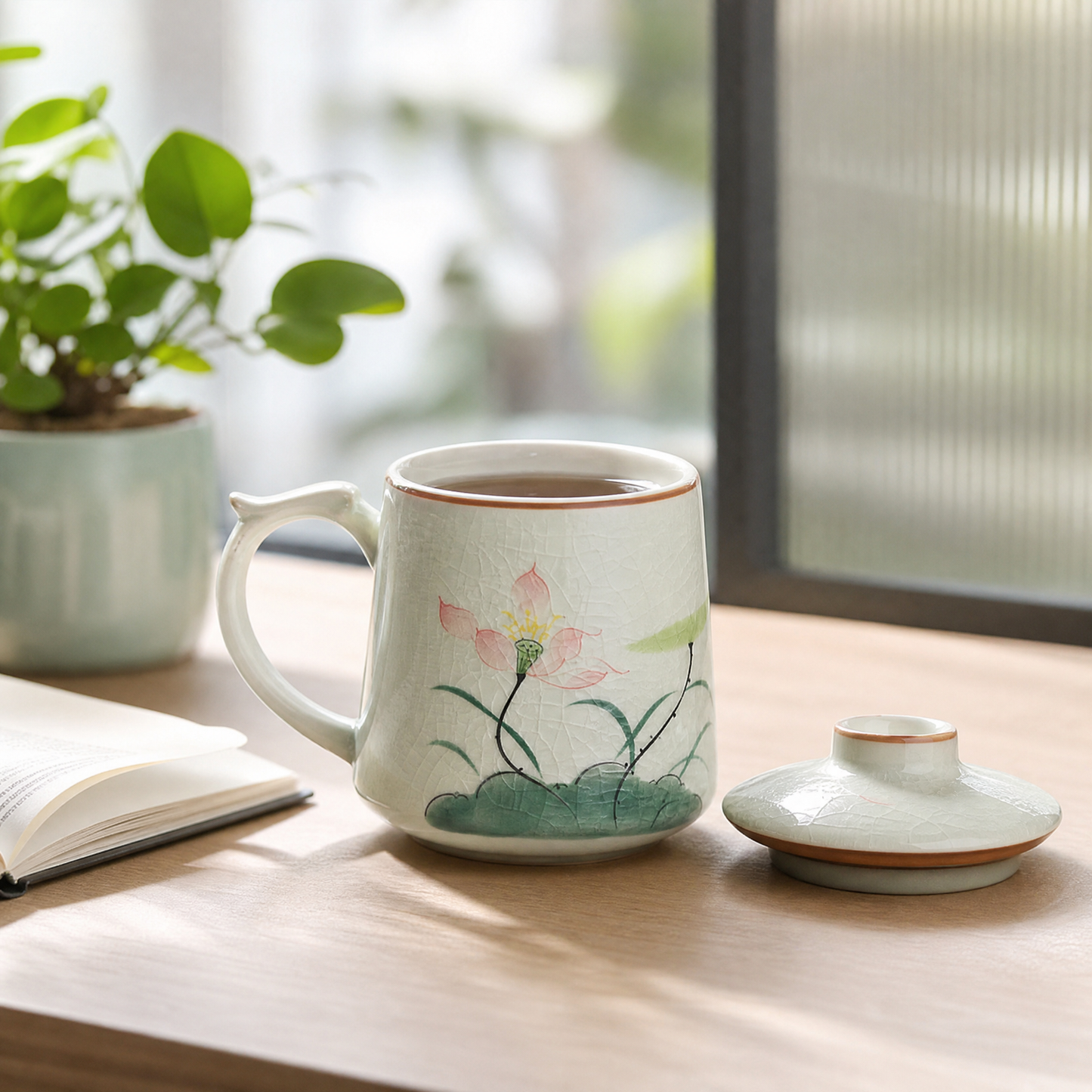 Hand-Painted Lotus Mug Gift Set, 350ml