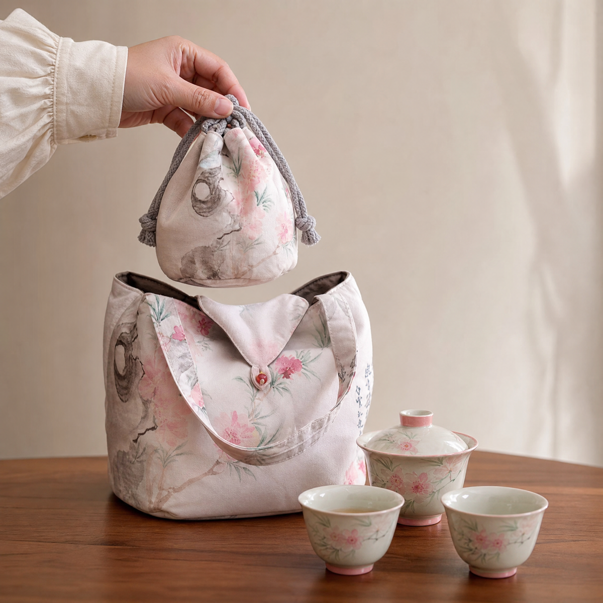 Hand-Painted Peach Blossom Gongfu Sets
