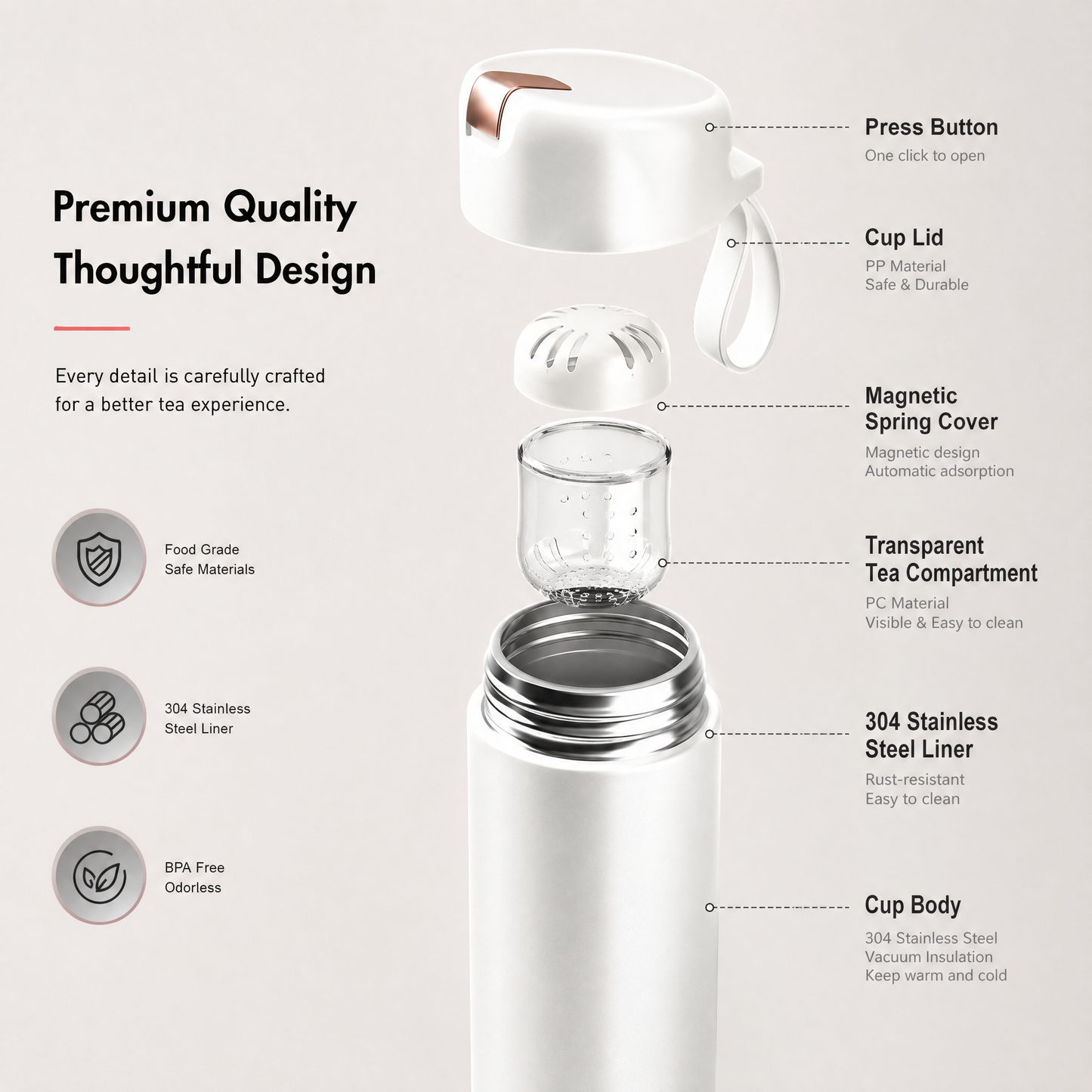 Magnetic Tea Infuser Thermos, 420ml