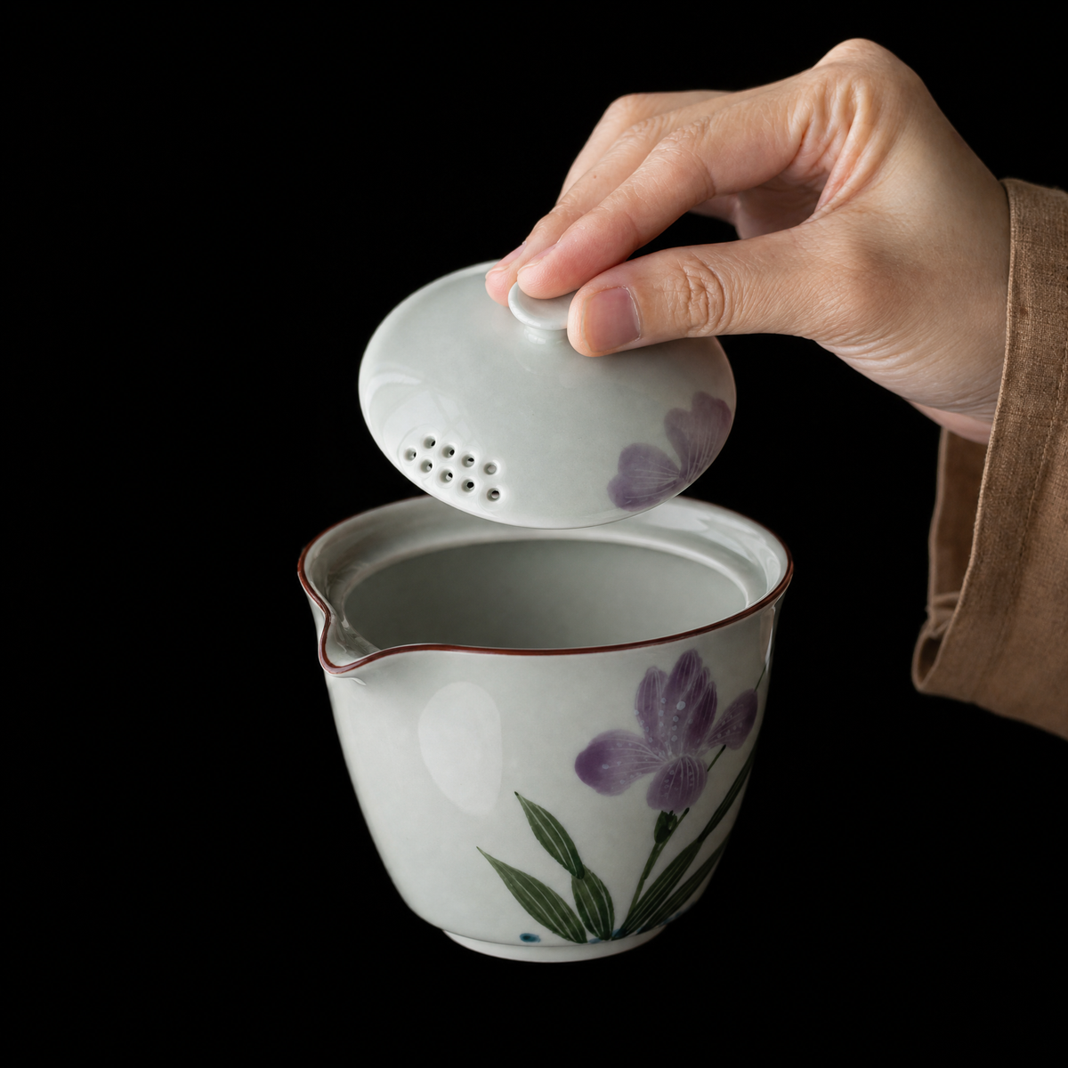 Hand-Painted Iris Ceramic Teapot