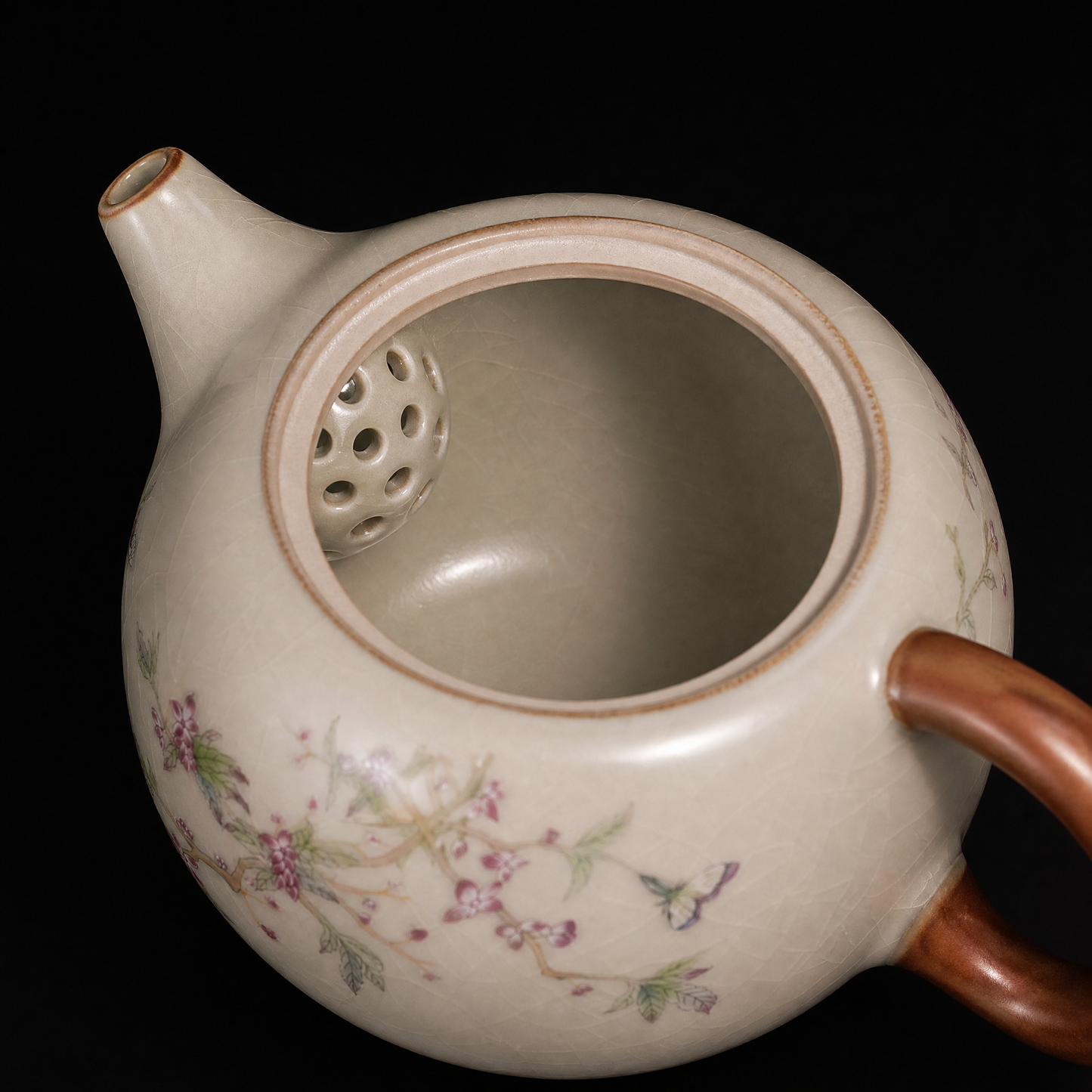 Ru-Style Xi Shi Teapot — Peach Blossom & Flower Cat