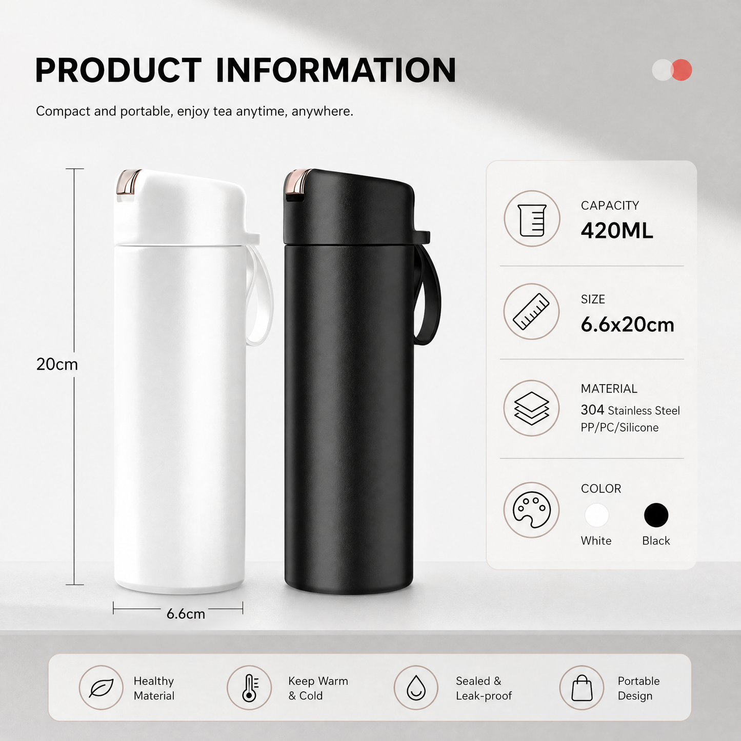 Magnetic Tea Infuser Thermos, 420ml