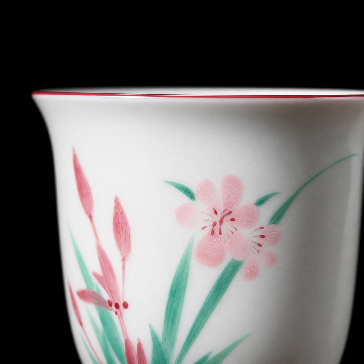 Hand-Painted Orchid & Cherry Blossom Tea Cup