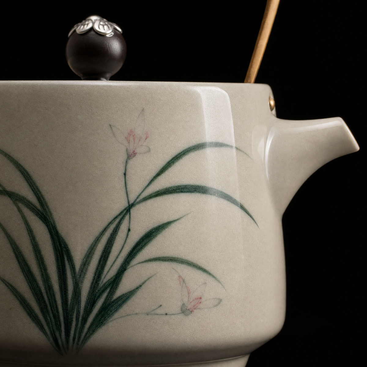 Hand-Painted Ceramic Teapot — Ink Blue & Bamboo