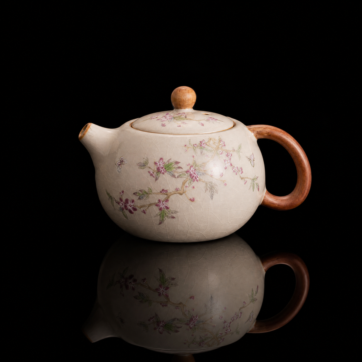 Ru-Style Xi Shi Teapot — Peach Blossom & Flower Cat