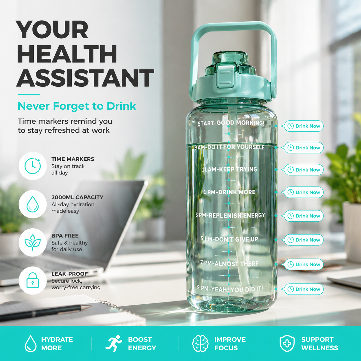 2L Portable Water Bottle
