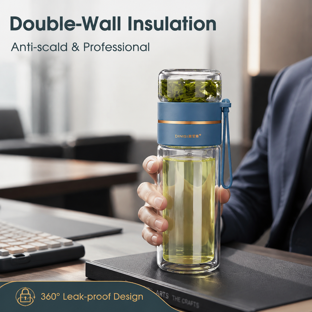 Double-Wall Glass Tea Infuser Bottle, 400-450ml