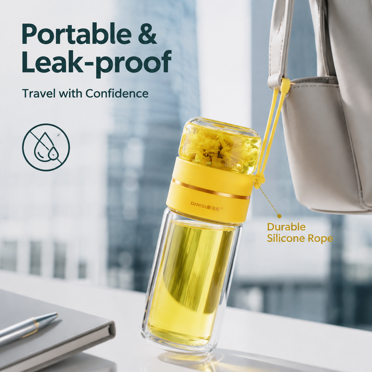 Double-Wall Glass Tea Infuser Bottle, 400-450ml