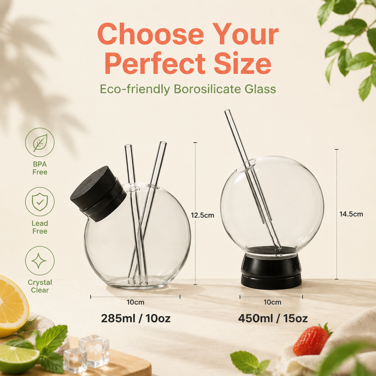 Borosilicate Cocktail Glasses, 285ml and 450ml