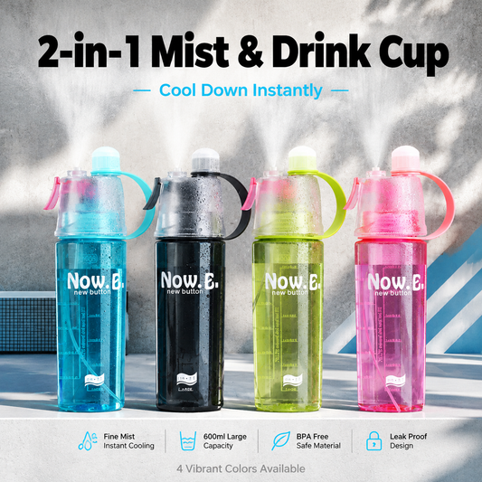 Sports Water Bottle with Mist Spray, 400ml 600ml