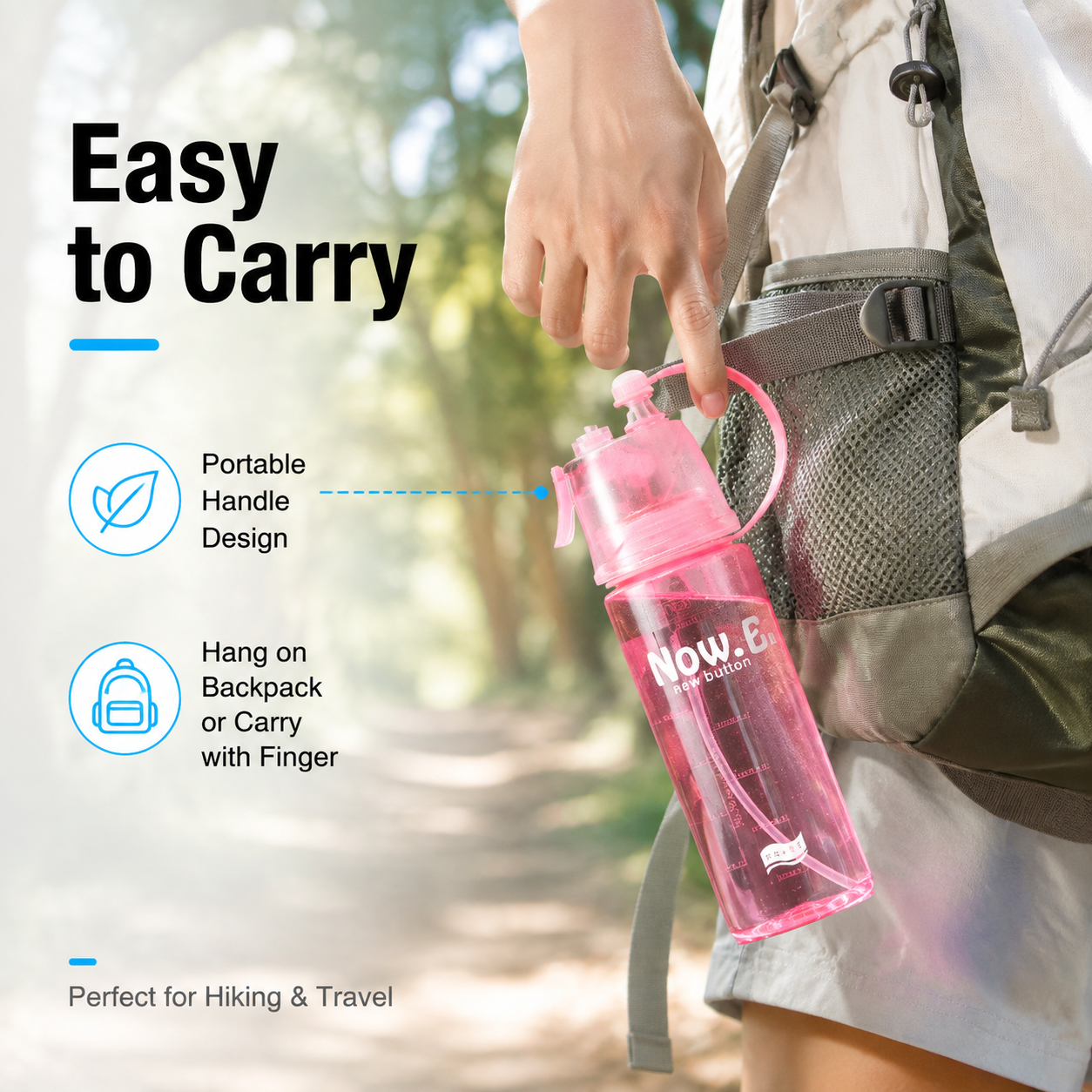 Sports Water Bottle with Mist Spray, 400ml 600ml