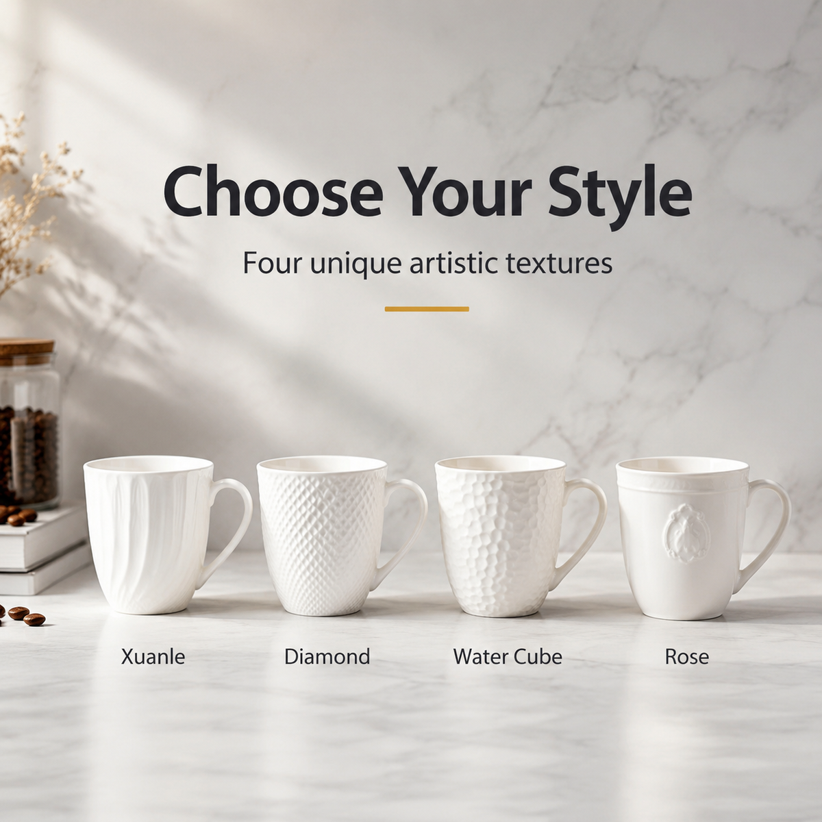 White Embossed Ceramic Mug