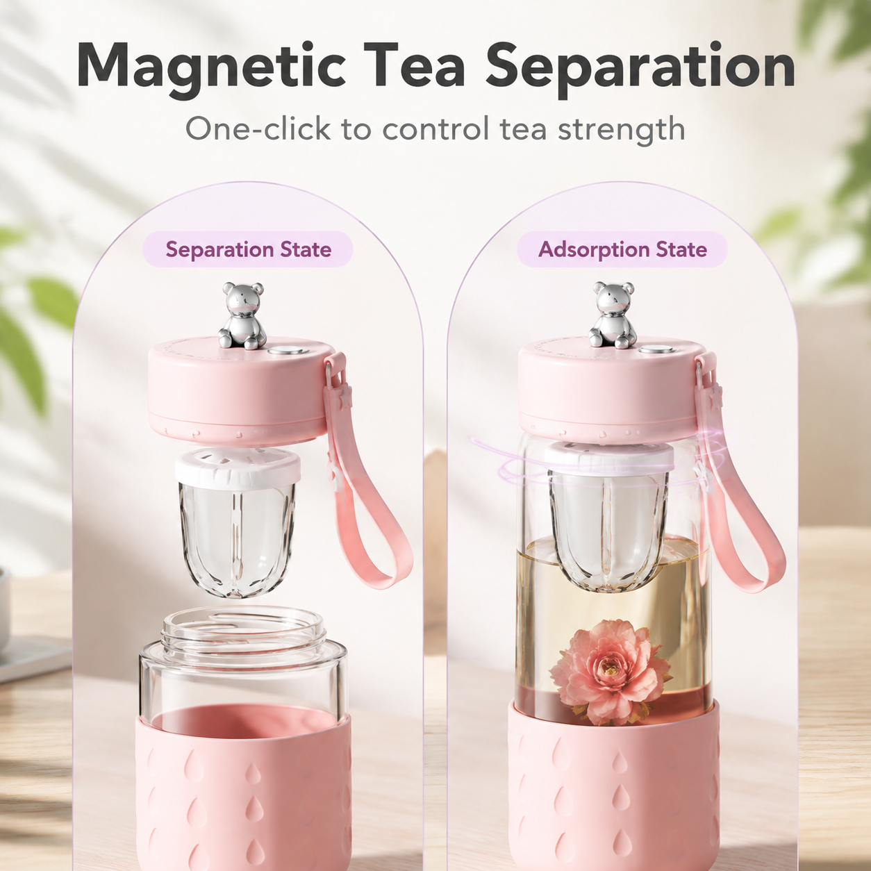Magnetic Glass Tea Tumbler with Filter, 500ml