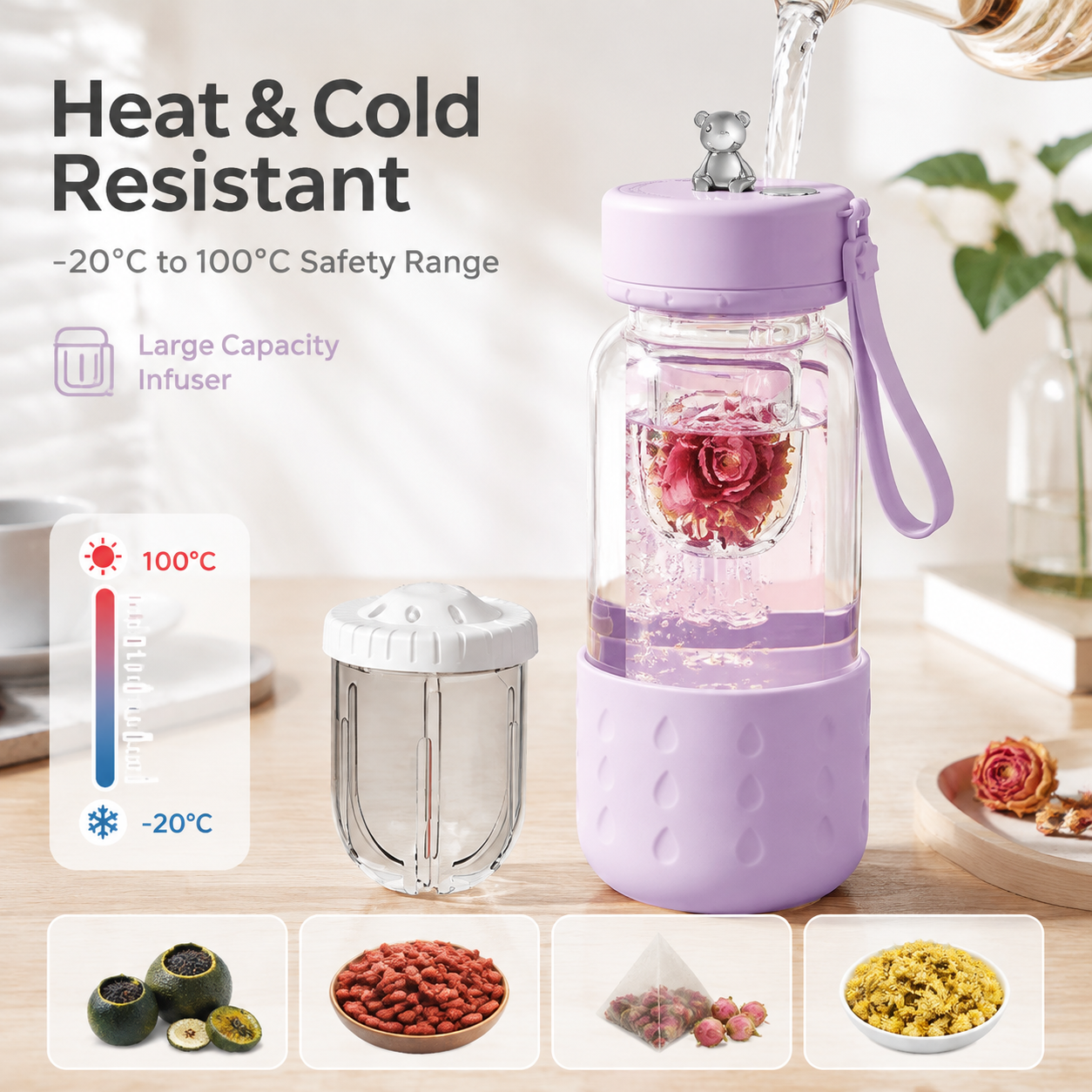 Magnetic Glass Tea Tumbler with Filter, 500ml