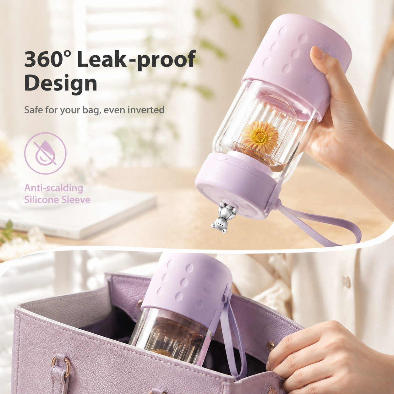 Magnetic Glass Tea Tumbler with Filter, 500ml