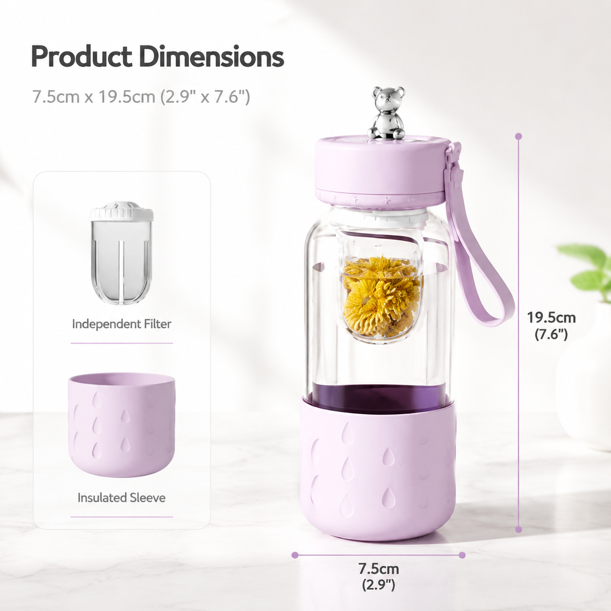 Magnetic Glass Tea Tumbler with Filter, 500ml