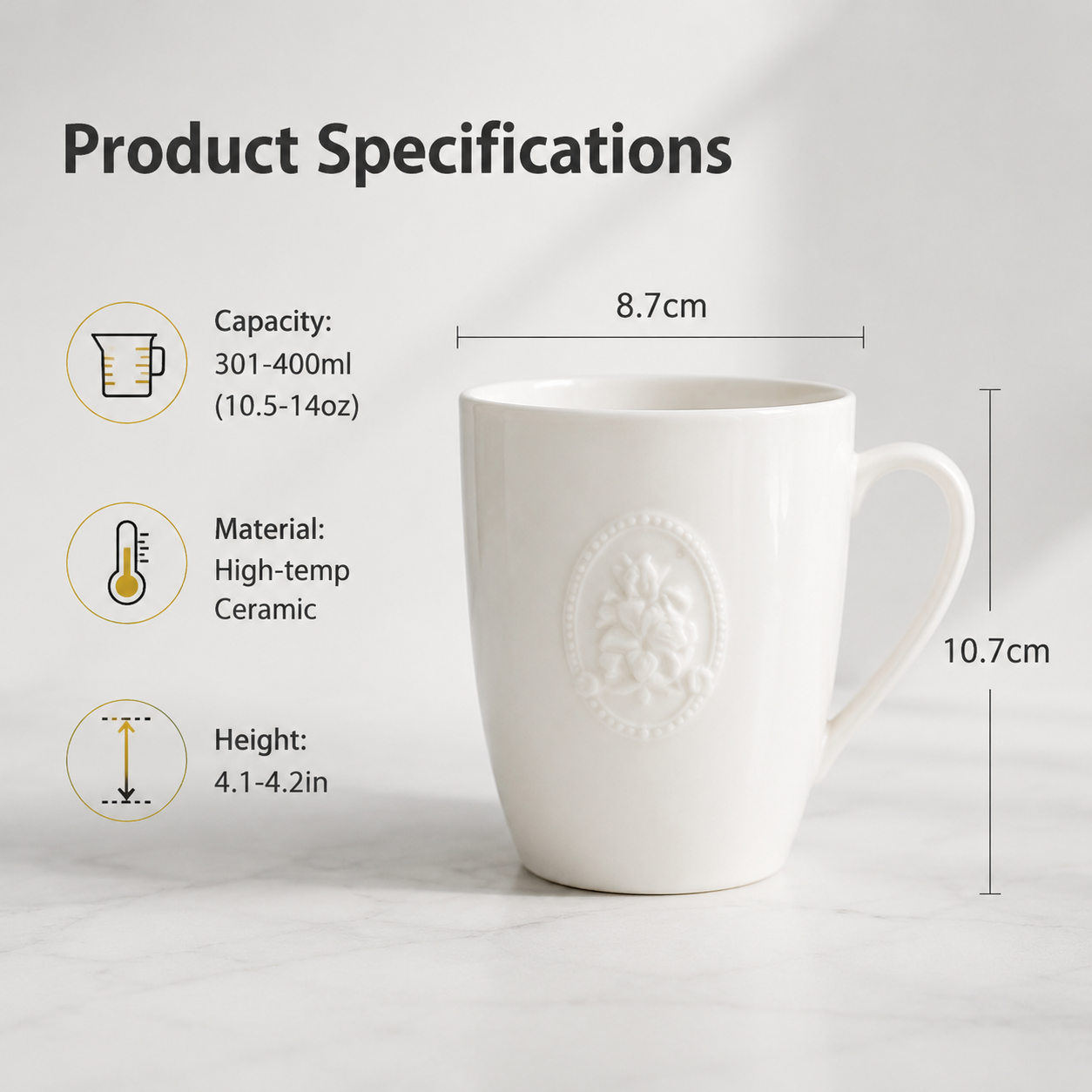 White Embossed Ceramic Mug