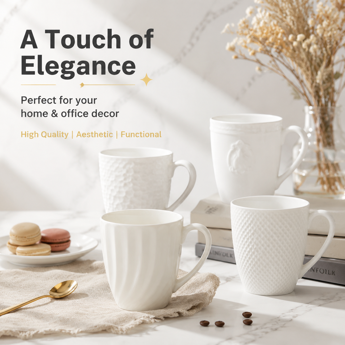 White Embossed Ceramic Mug