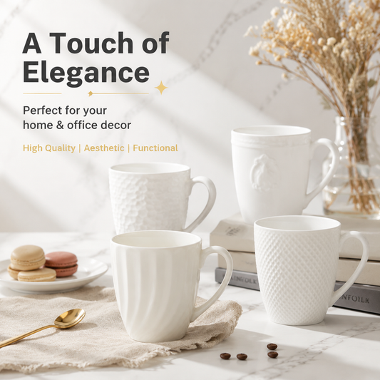White Embossed Ceramic Mug