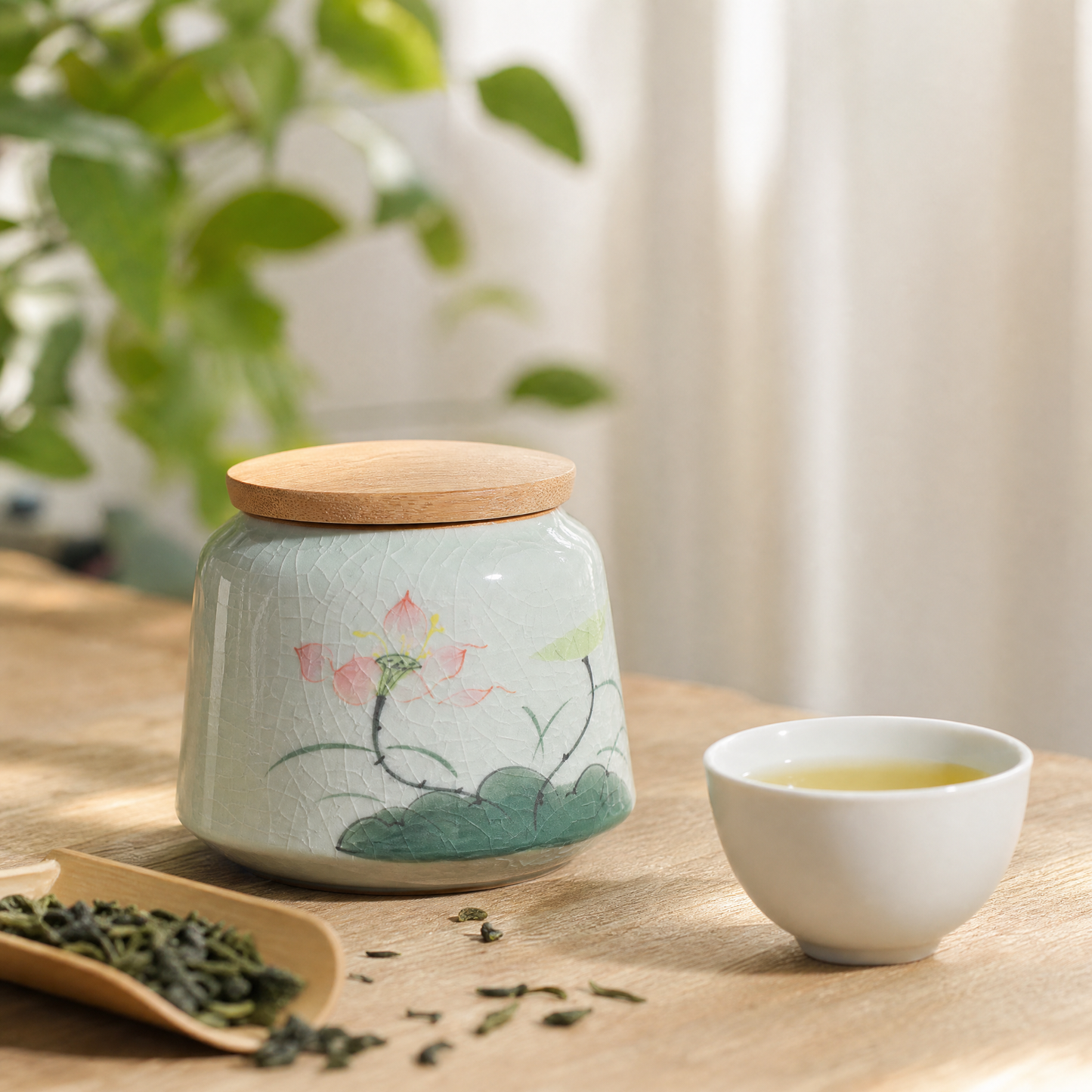 Ice-Crackle Hand-Painted Tea Jar, Small