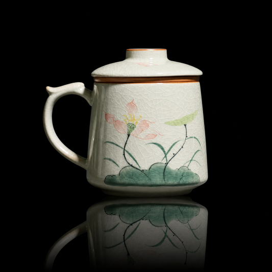 Hand-Painted Lotus Mug Gift Set, 350ml