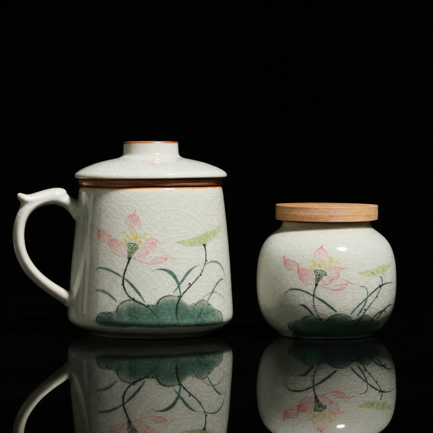 Hand-Painted Lotus Mug Gift Set, 350ml