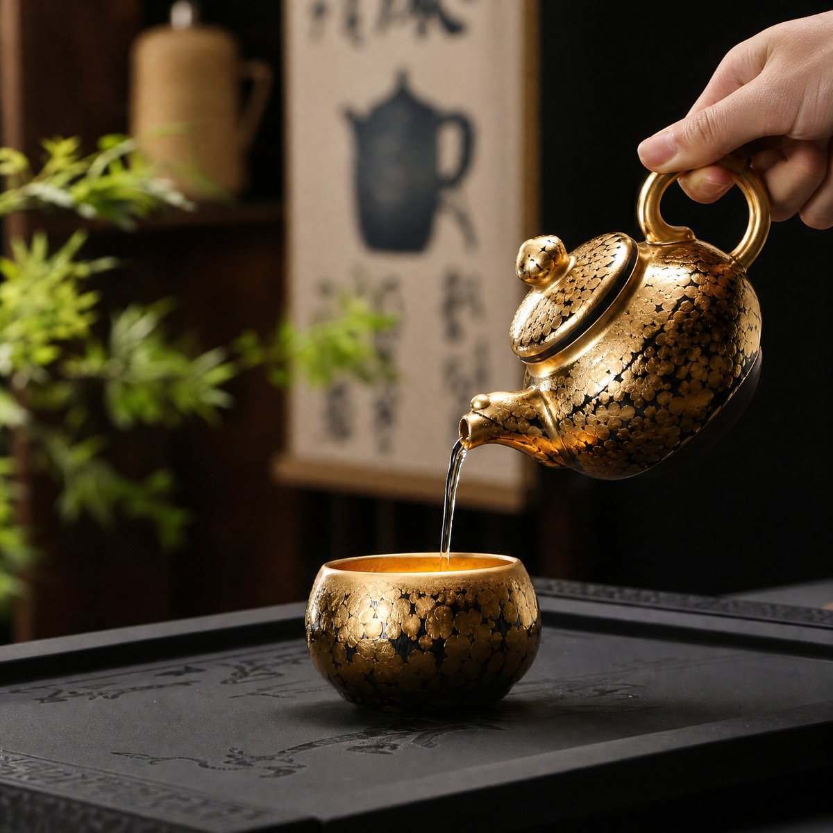 Gold Oil-Drop Tenmoku Tea Cup
