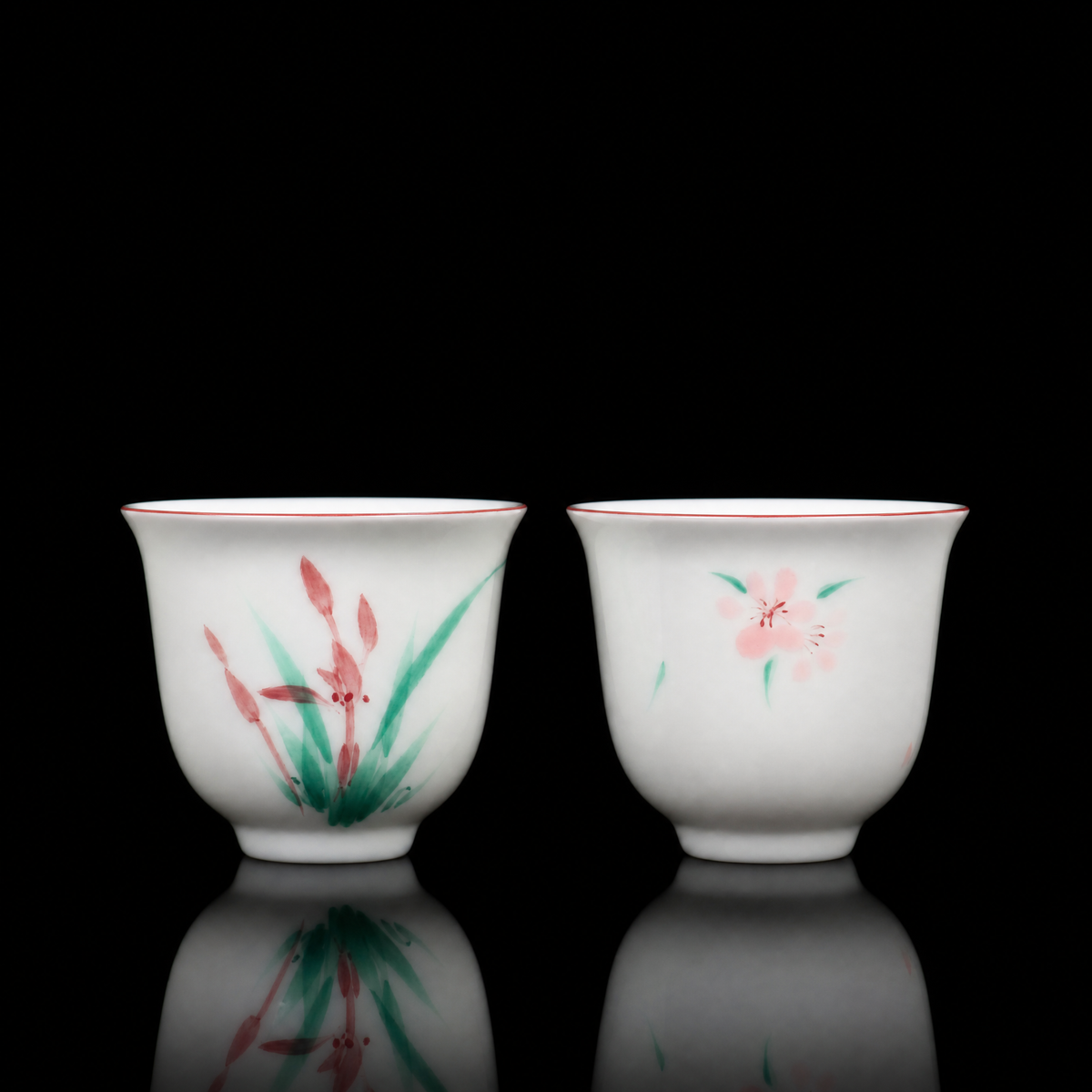 Hand-Painted Orchid & Cherry Blossom Tea Cup